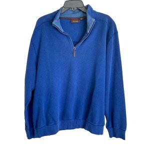 Tasso Elba Men's Blue Cotton Ribbed Band Neck 1/4 Front Zip Sweatshirt Size XL